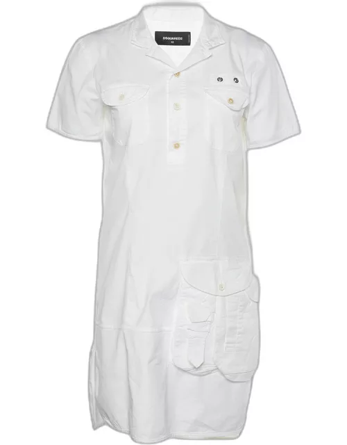 Dsquared2 White Cotton Button Front Shift Dress