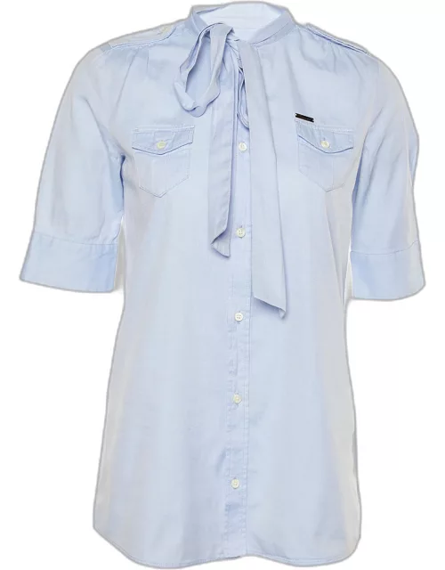 Dsquared2 Blue Cotton Bow Tie Button Front Shirt