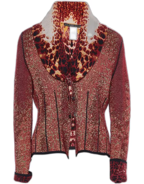 Class by Roberto Cavalli Red Animal Pattern Knit Button Front Jacket