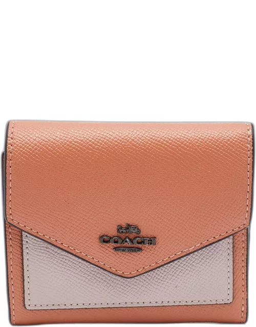 Coach Pastel Orange/Pink Leather Colorblock Trifold Wallet