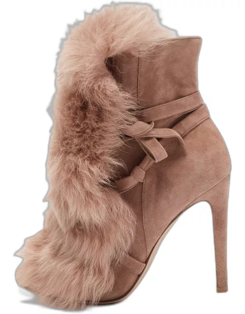 Gianvito Rossi Beige Suede Moritz Shearling Ankle Boot