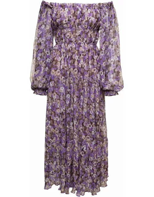 Sabina Musayev mary Purple Off-the-shoulders Long Dress With Floreal Print Woman