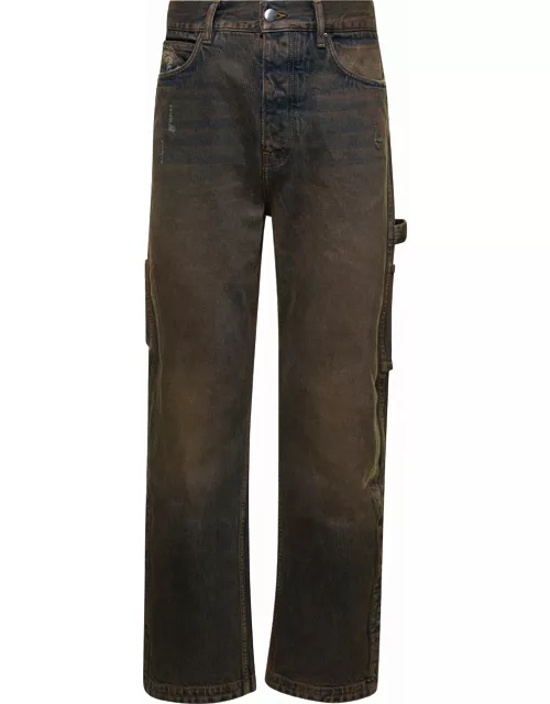 AMIRI Brown Five-pocket Jeans With Faded Effect And Rips Details In Cotton Denim Man