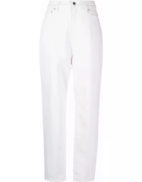 White high-waisted tapered jean