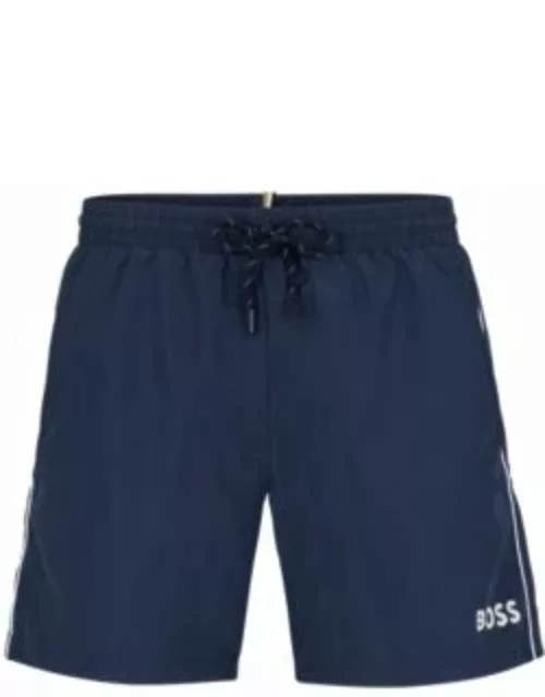 Quick-drying swim shorts with logo and piping- Dark Blue Men's Swim Short