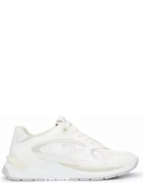 Mixed-material trainers with logos- White Women's Sneaker