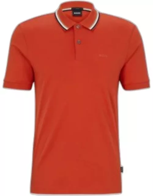 Slim-fit polo shirt in cotton with striped collar- Dark Orange Men's Polo Shirt