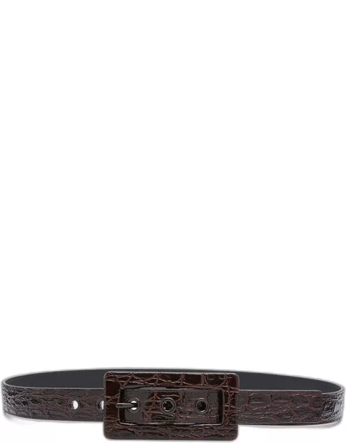 Brown Croc-Embossed Leather Belt