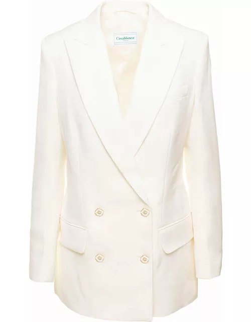 Casablanca White Double Breasted Blazer In Silk Blend Woman