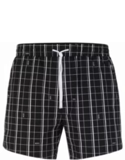 Quick-dry swim shorts in printed fabric- Black Men's Swim Short