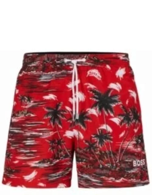 Seasonal-print swim shorts in quick-drying fabric- Red Men's Swim Short