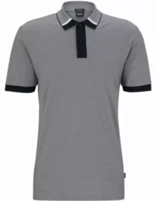 Regular-fit polo shirt with two-tone micro pattern- Dark Blue Men's Polo Shirt