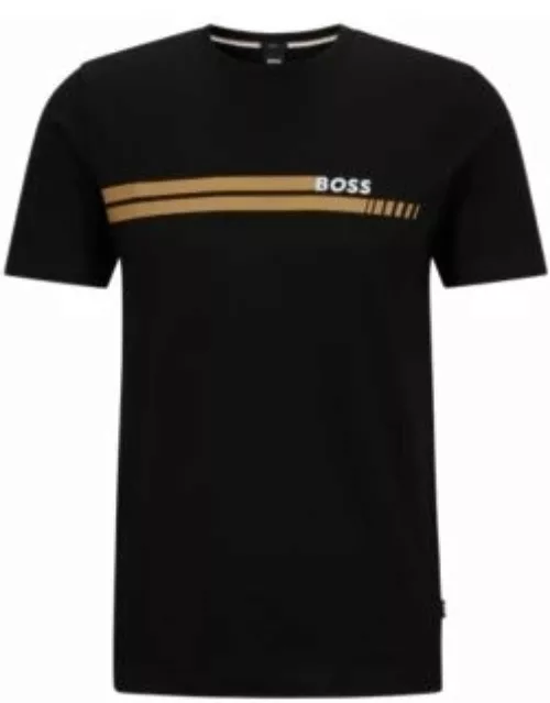 Cotton-jersey slim-fit T-shirt with racing-inspired stripe- Black Men's T-Shirt