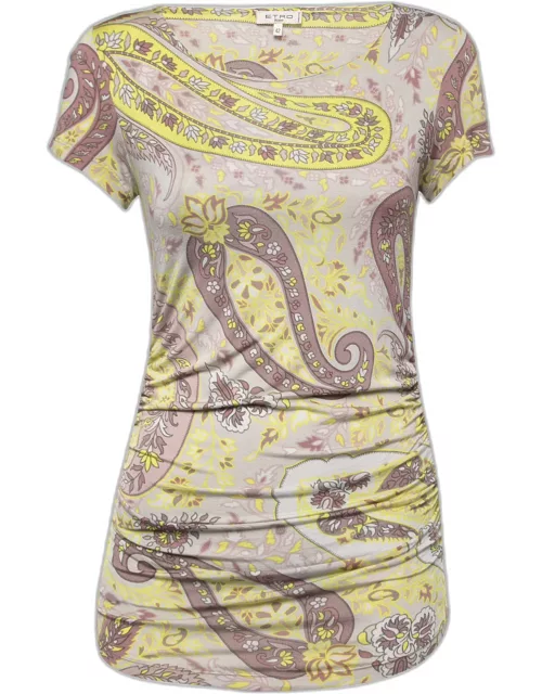 Etro Multicolor Paisley Printed Jersey Ruched Top