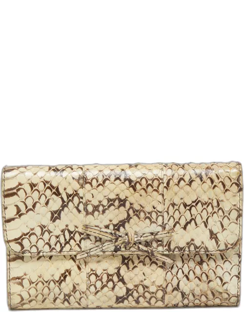 Miu Miu Cream Watersnake Leather Bow Flap Compact Wallet