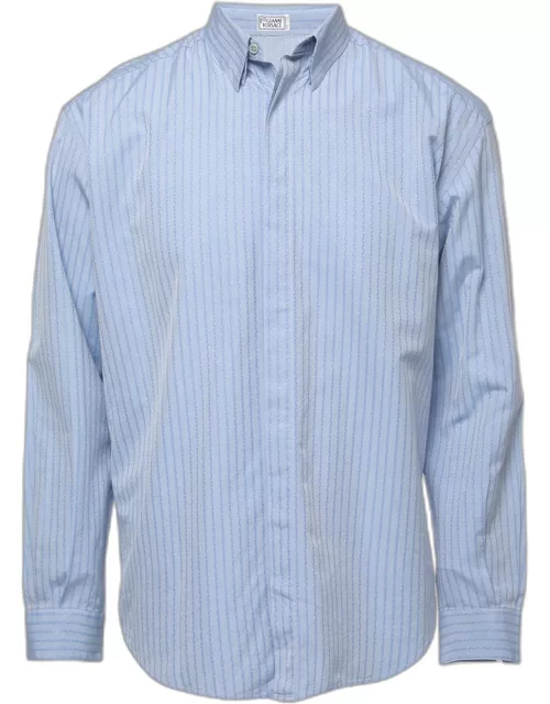 Gianni Versace Blue Striped Cotton Button Down Shirt
