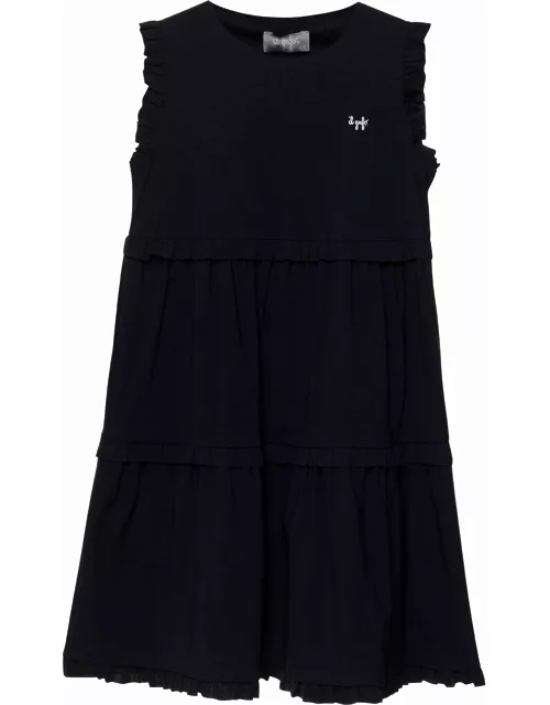 Il Gufo Blue Sleeveless Dress With Contrasting Logo Embroidery In Stretch Polyamide Gr
