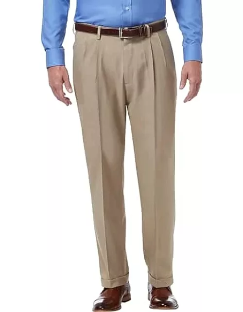 Haggar Men's Premium Comfort Classic Fit Pleat-Front Pants Med Khaki