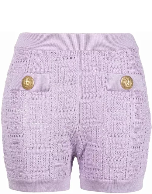 Lilac knitted shorts with monogra