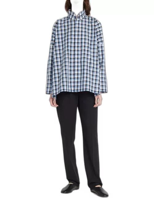 Wide Longer-Back Plaid Shirt with Double Stand Collar (Mid-Plus)