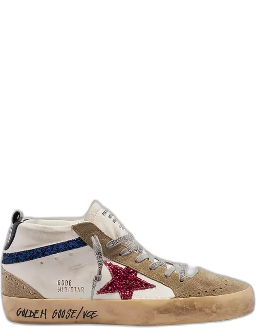 Mid Star Leather Glitter Wing-Tip Sneaker