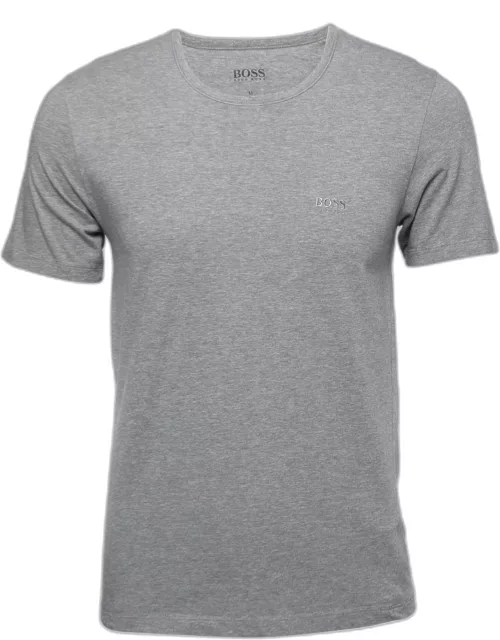 Boss By Hugo Boss Grey Cotton Logo Embroidered T-Shirt