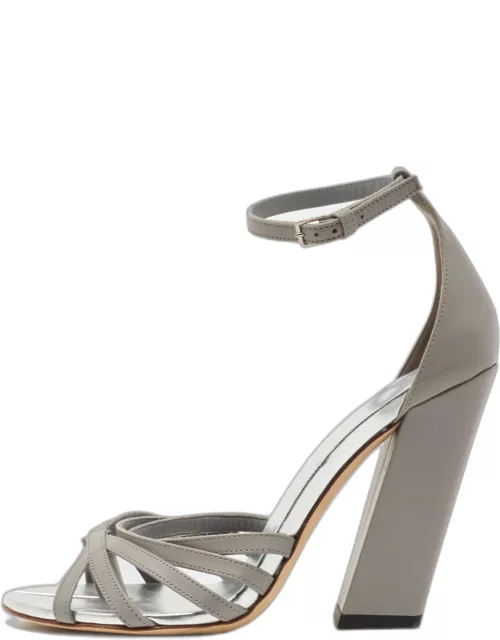 Burberry Cloud Grey Leather Hove Heel Ankle Strap Sandal