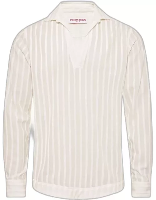 Ridley - Tonal Chenille Stripe Relaxed Fit Overhead Shirt in White