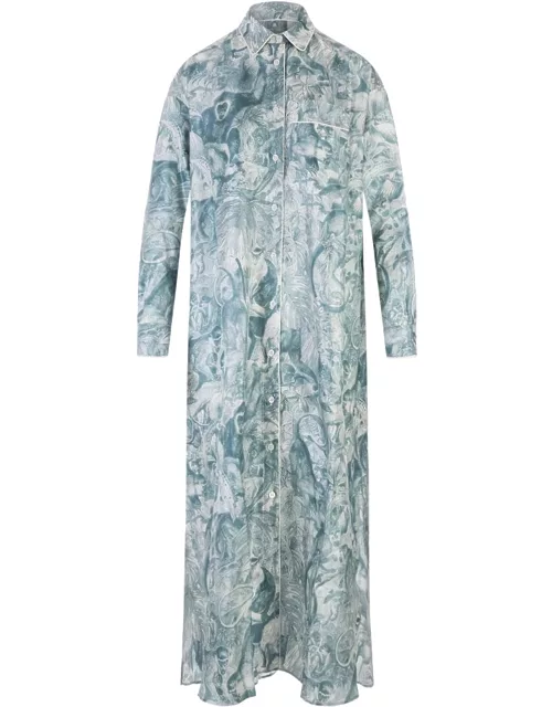 For Restless Sleepers Long Shirt Dress With Monkey Print In Light Blue