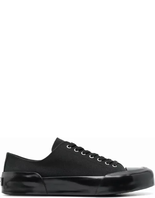 Jil Sander Black Lace-up Low Top Sneakers In Canvas Man