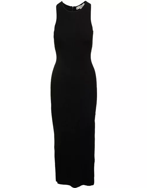 MICHAEL Michael Kors Long Ribbed Black Dress With Invisible Zip Fastening In Viscose Stretch Woman