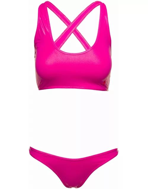 The Attico Crossover-strap Bikini Set With Embroidered Logo In Technical Fabric Woman