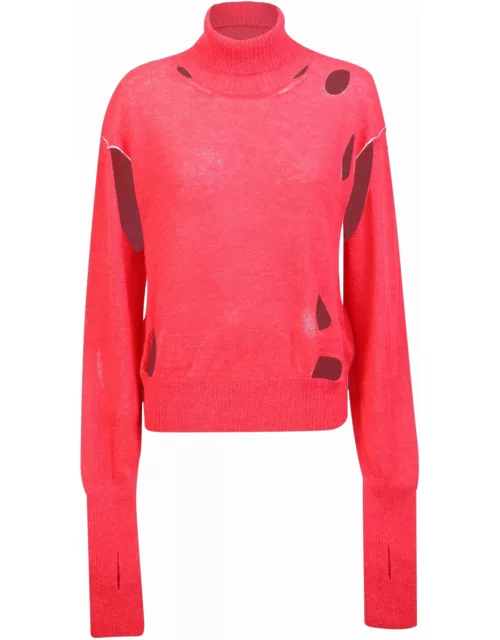MM6 Maison Margiela High Neck Pullover With Worn Effect Red