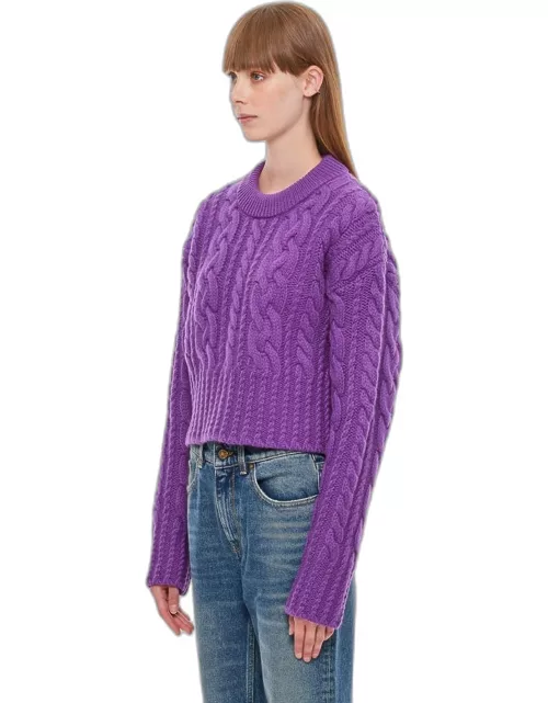 Ami Paris Cable Knitted Cropped Sweater Viola