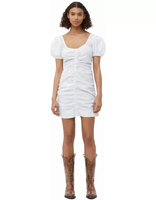 GANNI Short Sleeve Cotton Poplin Mini Dress in White