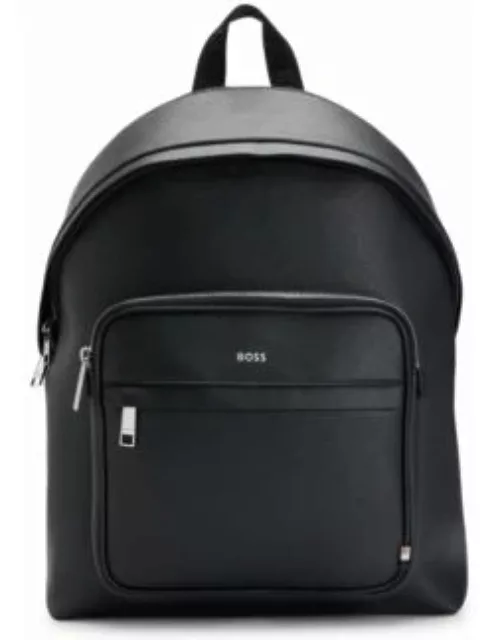 Bonded-leather backpack with branded polished hardware- Black Men's Backpack