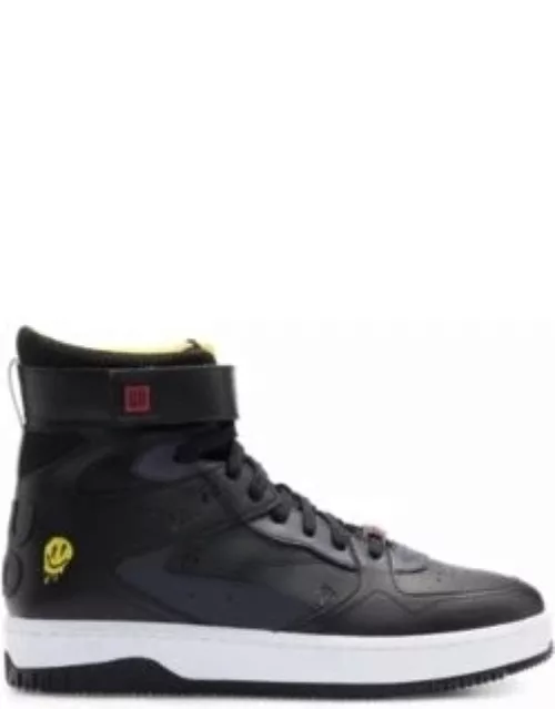 Basketball-inspired high-top trainers with branded details- Black Men's Sneaker