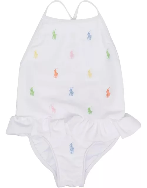 Ralph Lauren White One-piece Swimsuit With All-over Pony