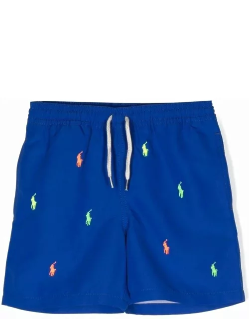 Ralph Lauren Blue Swim Shorts With All-over Pony