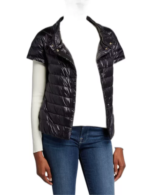Short-Sleeve Snap-Front Quilted Puffer Jacket