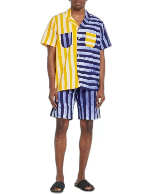 Men's Alek Batik Colorblock Striped Camp Shirt