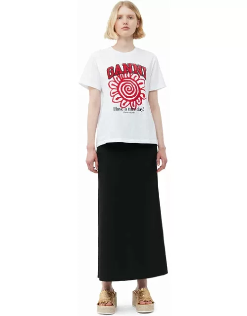 GANNI Short Sleeve Relaxed Red Flower T-shirt in White