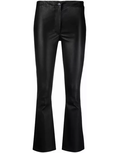 Black crop trousers with leather effect