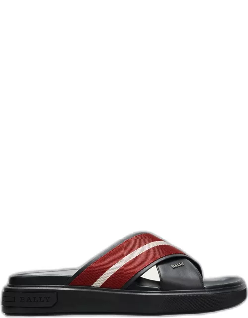 Men's Jaket Nylon Stripe Leather Slide Sandal