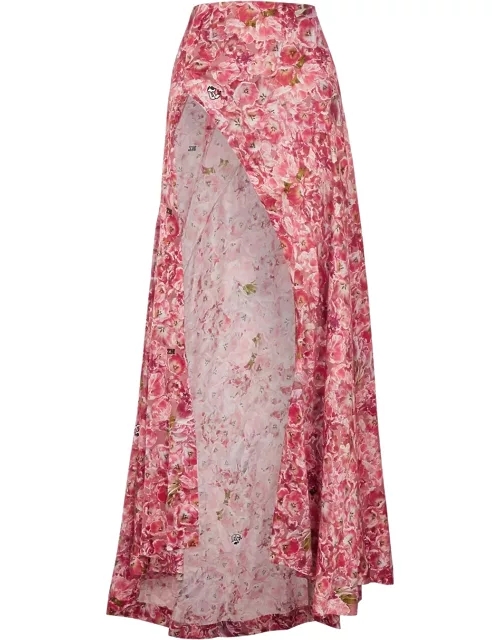 Natasha Zinko Floral-print Split Silk-blend Maxi Skirt - Multicoloured