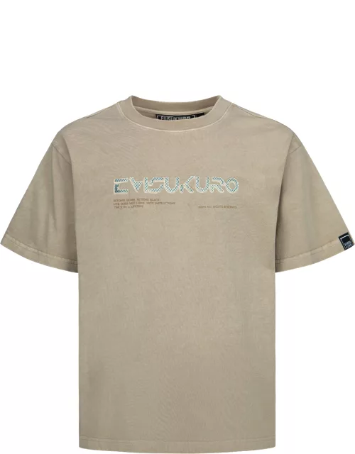 Metallic Stud Textured Logo Print T-shirt