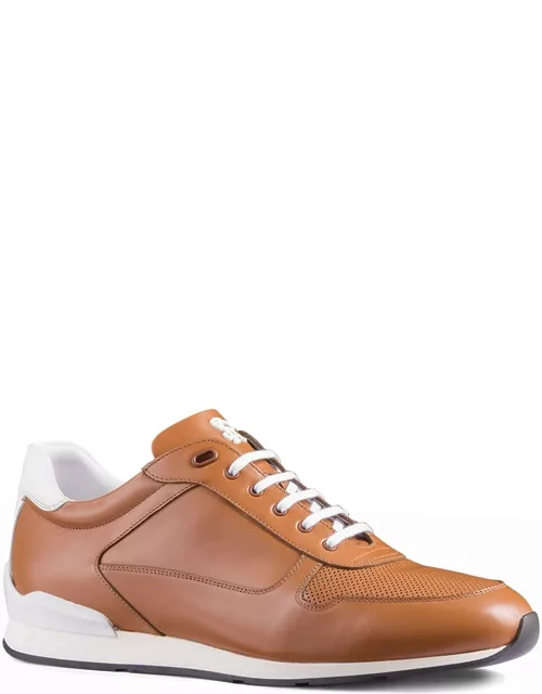 Men's Calf Leather Low-Top Sneakers, Brown