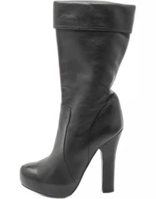Dolce & Gabbana Black Leather Calf Length Boot
