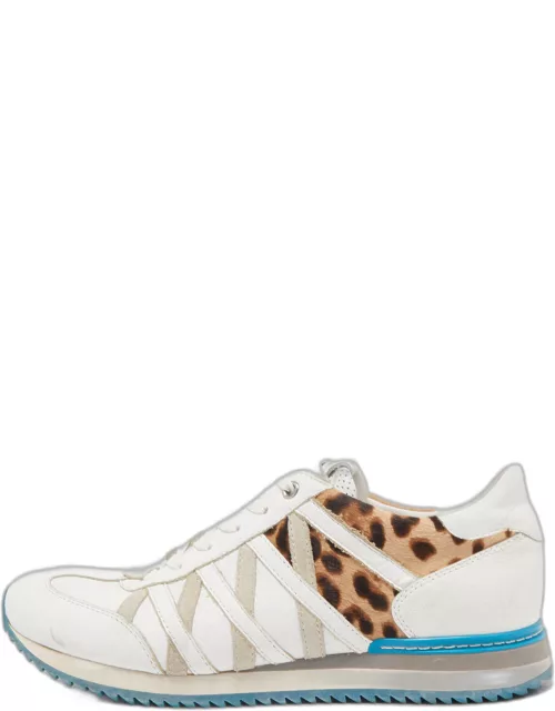 Dolce & Gabbana White Leather Leopard Print Nigeria Low Top Sneaker