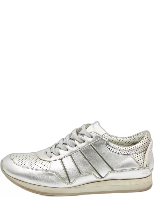 Dolce & Gabbana Silver Perforated Leather Low Top Sneaker